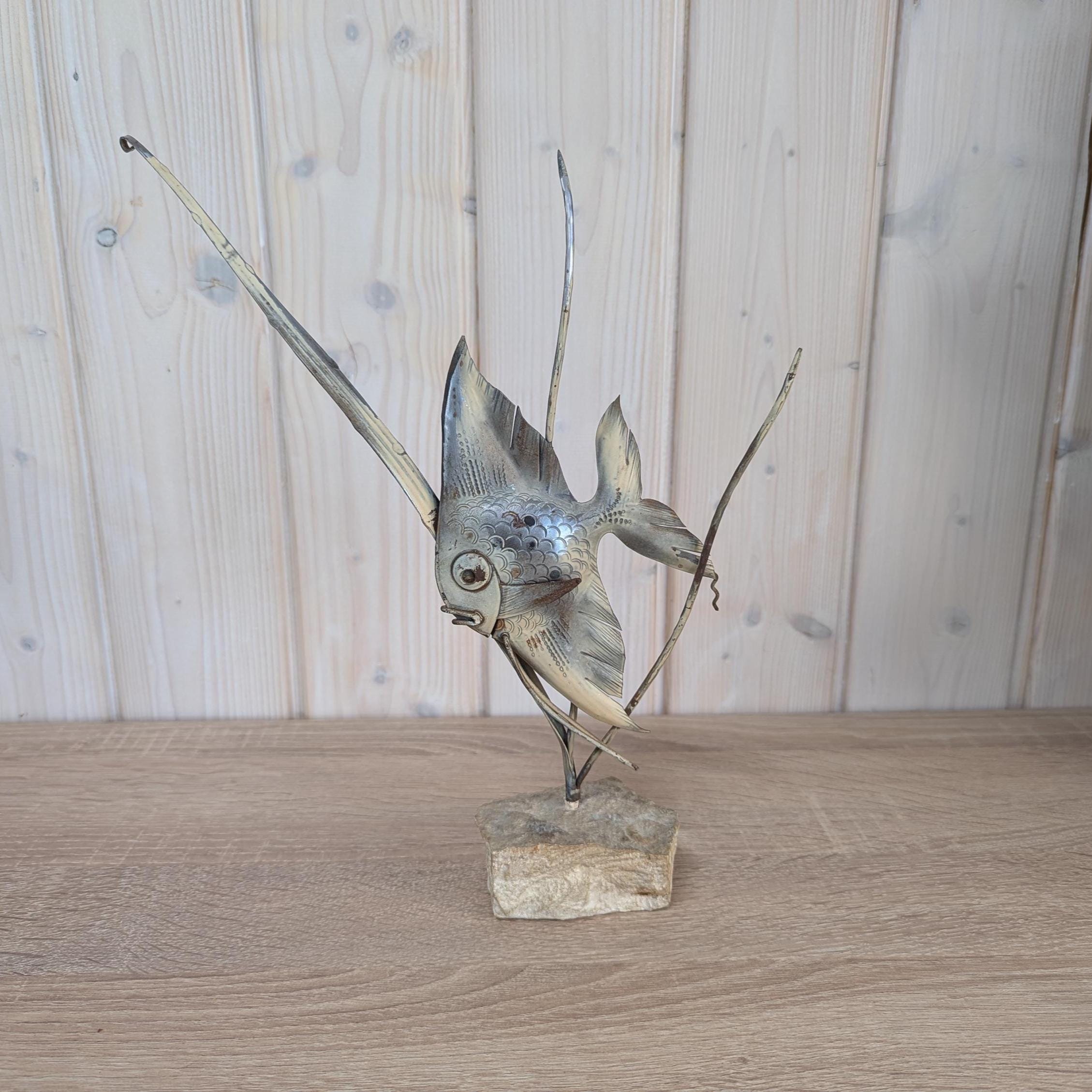 Sculpture (Moon)Fish on Stone - Vintage - Metal