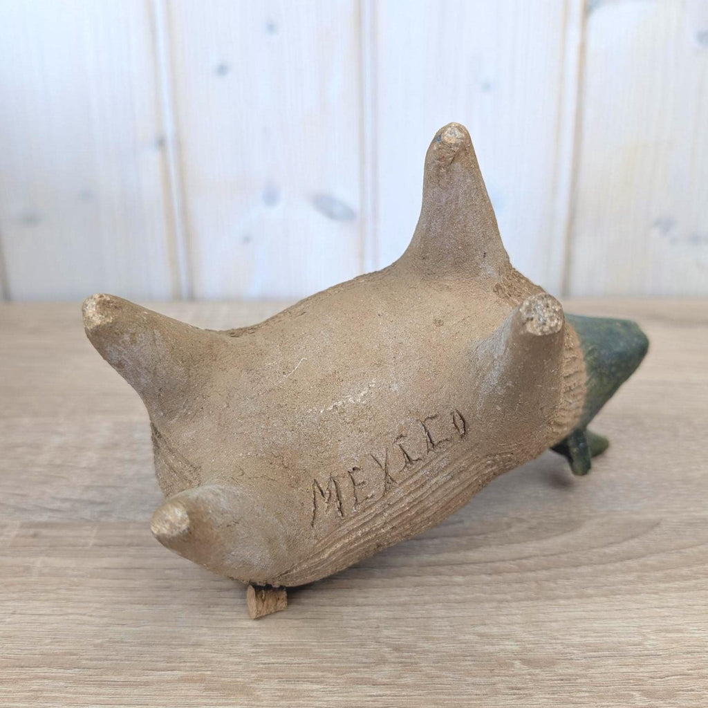 Vintage Mexican Pottery Goat Figurine, Folk Art Bull Terracotta Sculpture, Handmade Mexico, 1960s