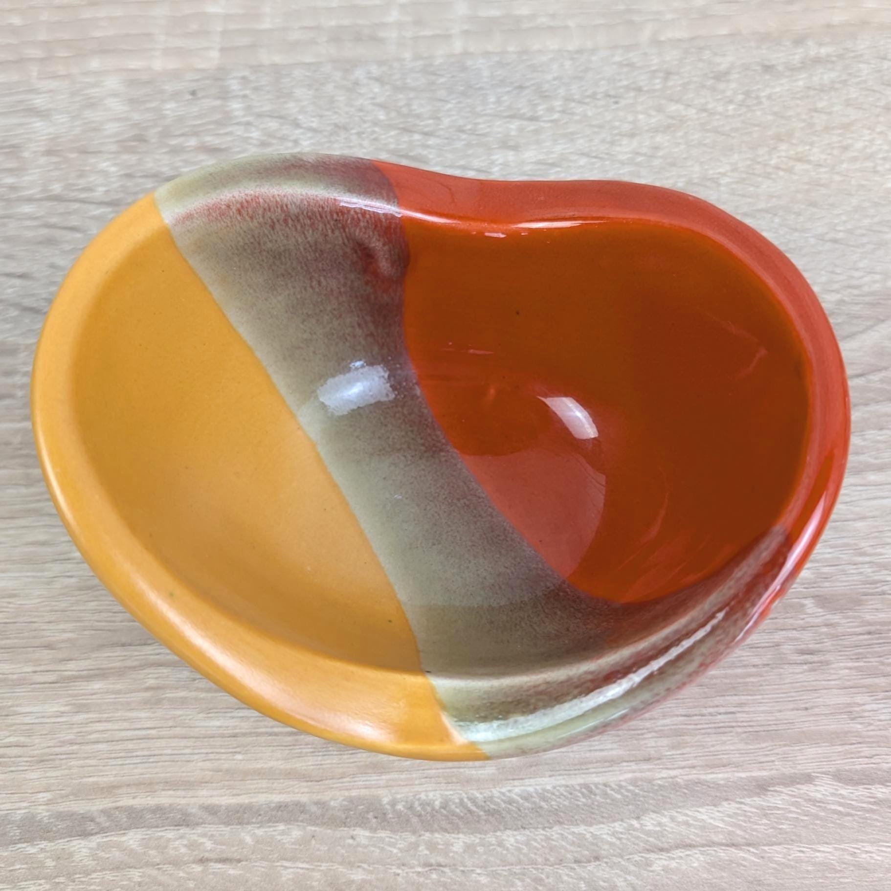 Vintage Italian Ceramic Bowl Bagni Italy 1960s, Mid Century Modern Glazed Pottery, Orange Red Yellow Striped Ashtray Trinket Dish