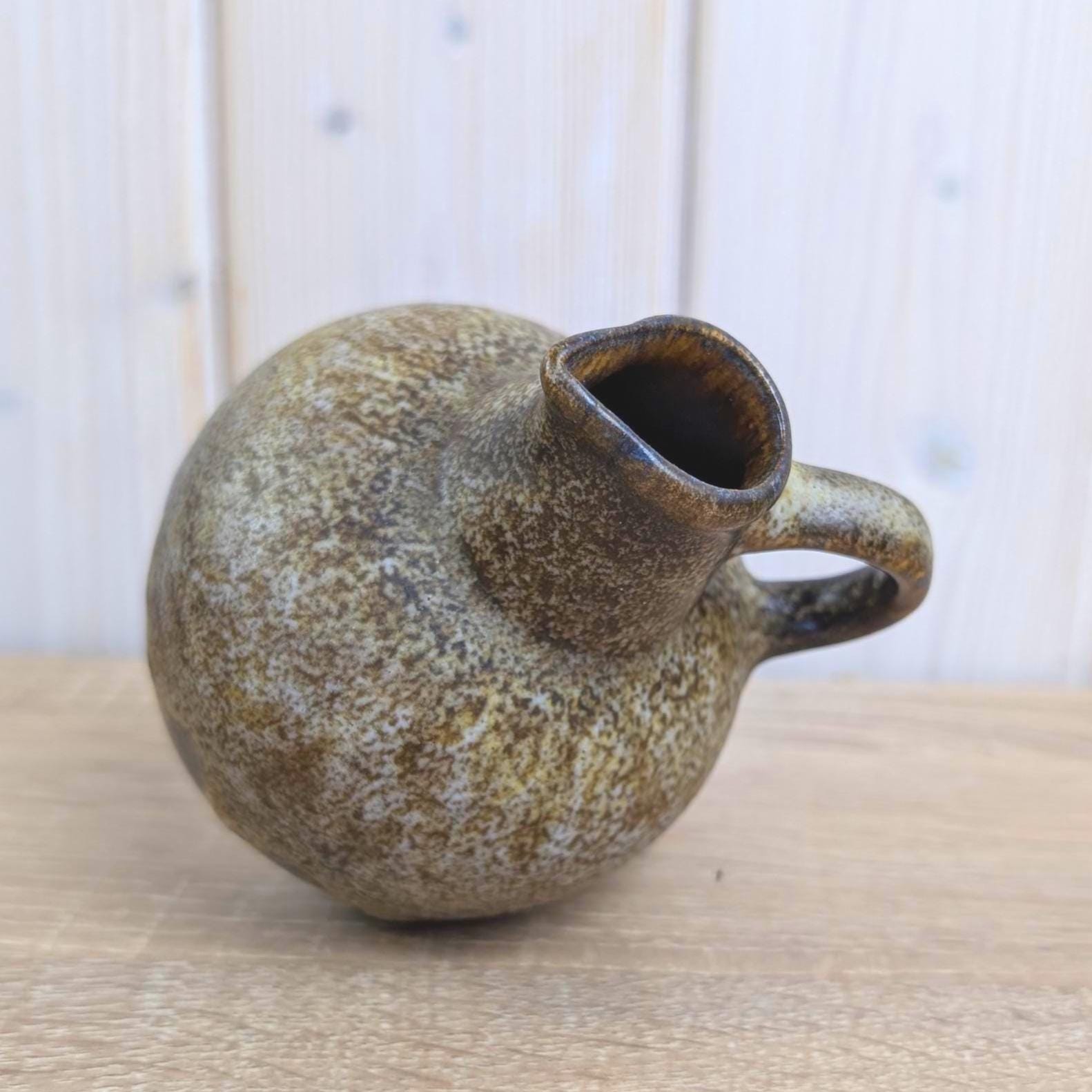 Ruscha 304 Fat Lava Jug, West German Pottery, Beige Brown Black Drip Glaze, 1960s Vintage Ceramics