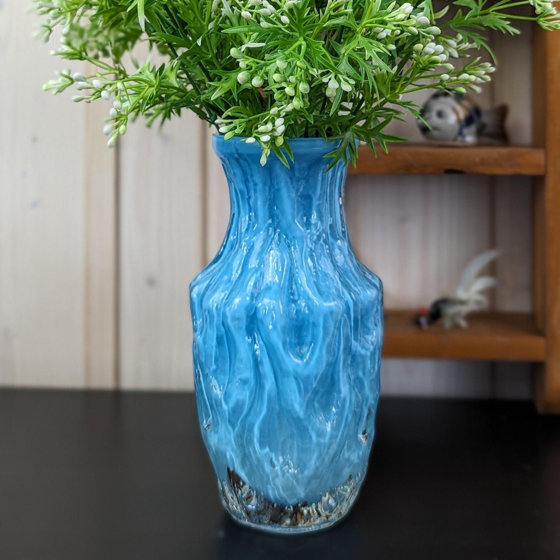 1960s Ingrid Glass Vase Blue Turquoise Vintage