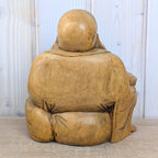 Laughing Buddha Statue Hand Carved Wood, Sitting Budai Figurine, Happiness Wealth Sculpture, Vintage Asian Folk Art, 1980s