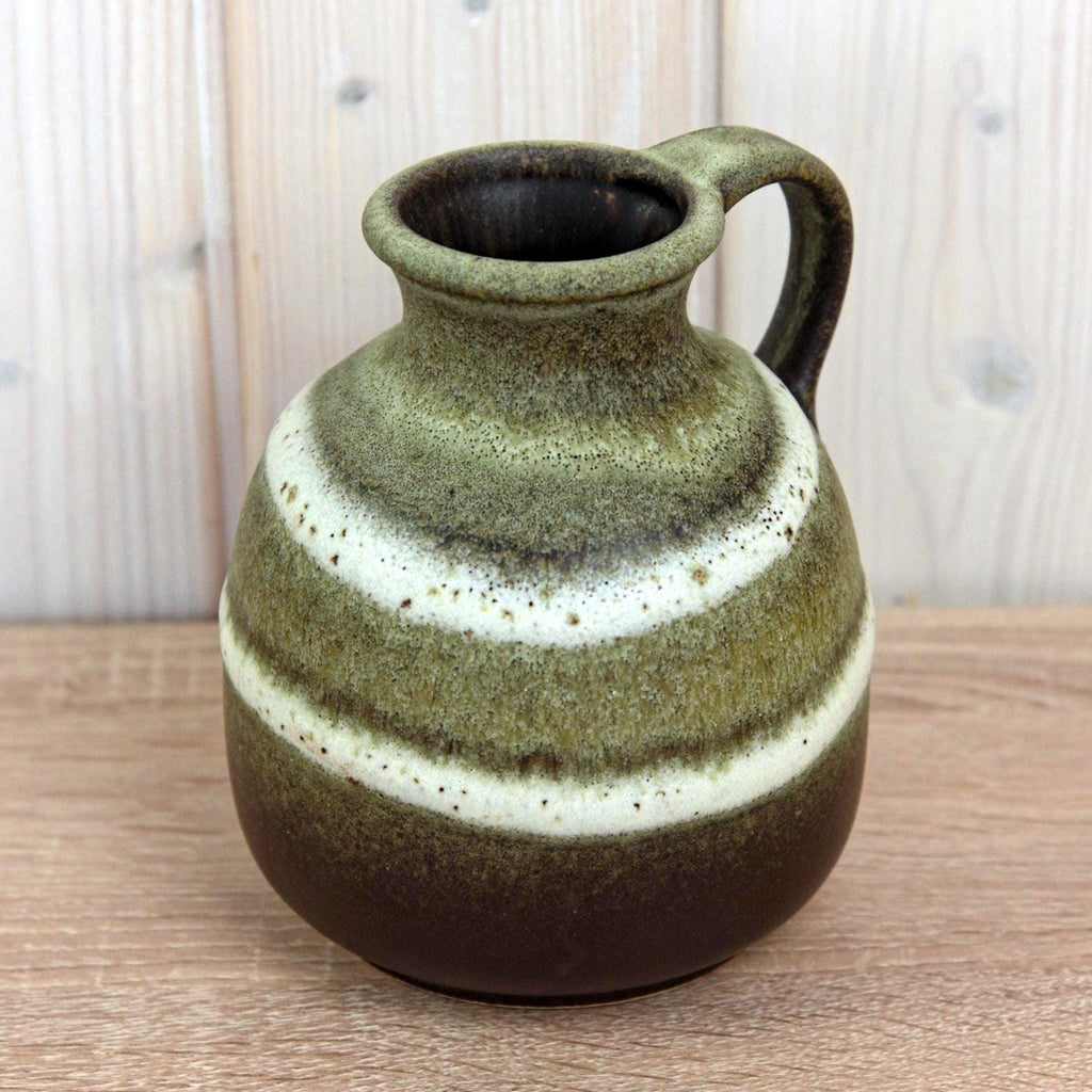 Steuler 514-15 Vintage West German Pottery Jug, Mid Century Ceramic Pitcher Green Brown Glaze