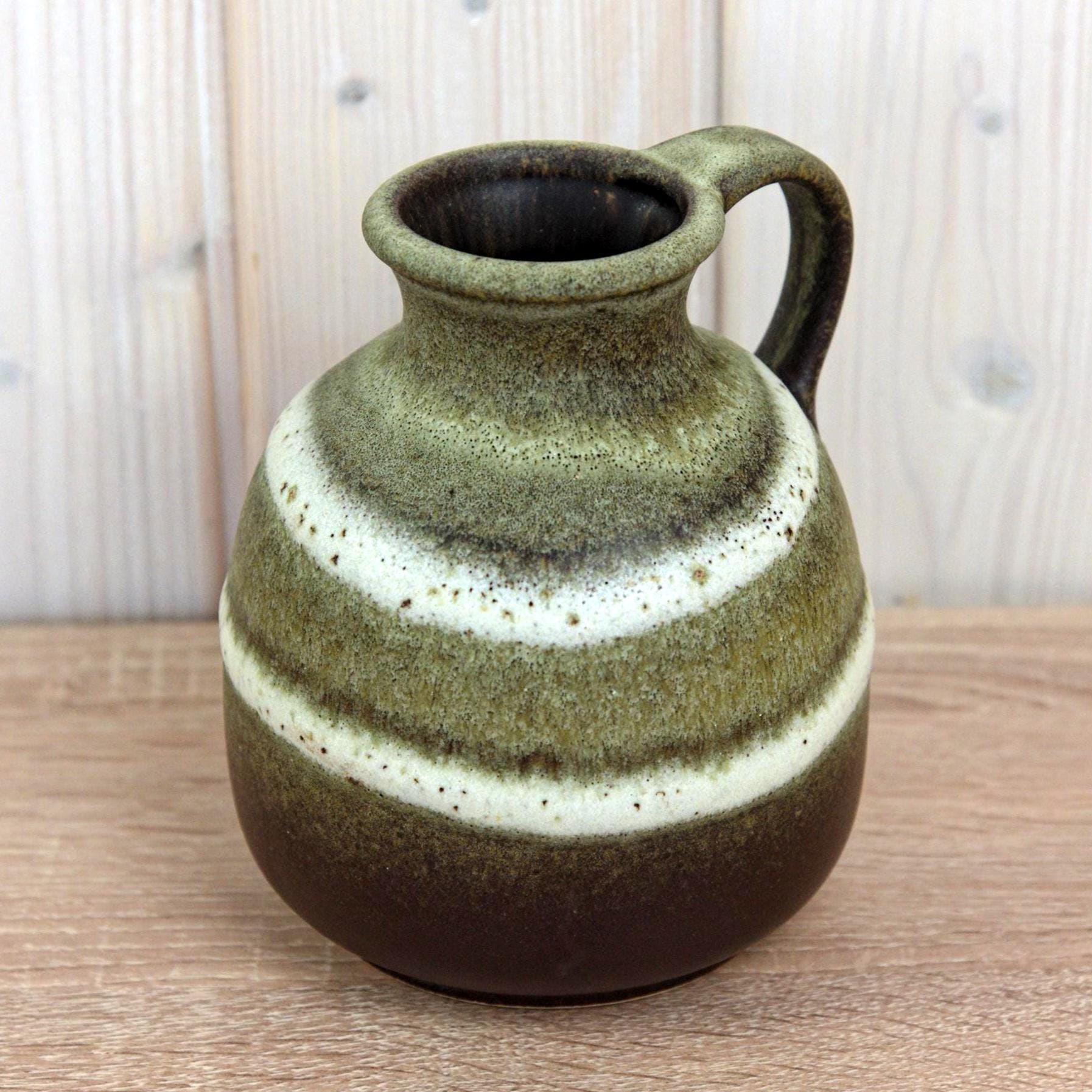 Steuler 514-15 Vintage West German Pottery Jug, Mid Century Ceramic Pitcher Green Brown Glaze