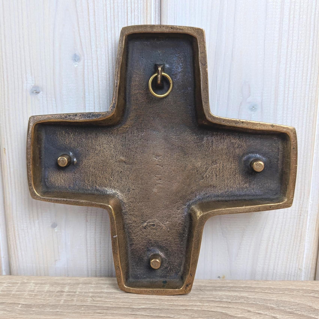 Vintage Bronze Wall Cross, Five Mysteries Relief, Religious Cast Bronze, 1960s