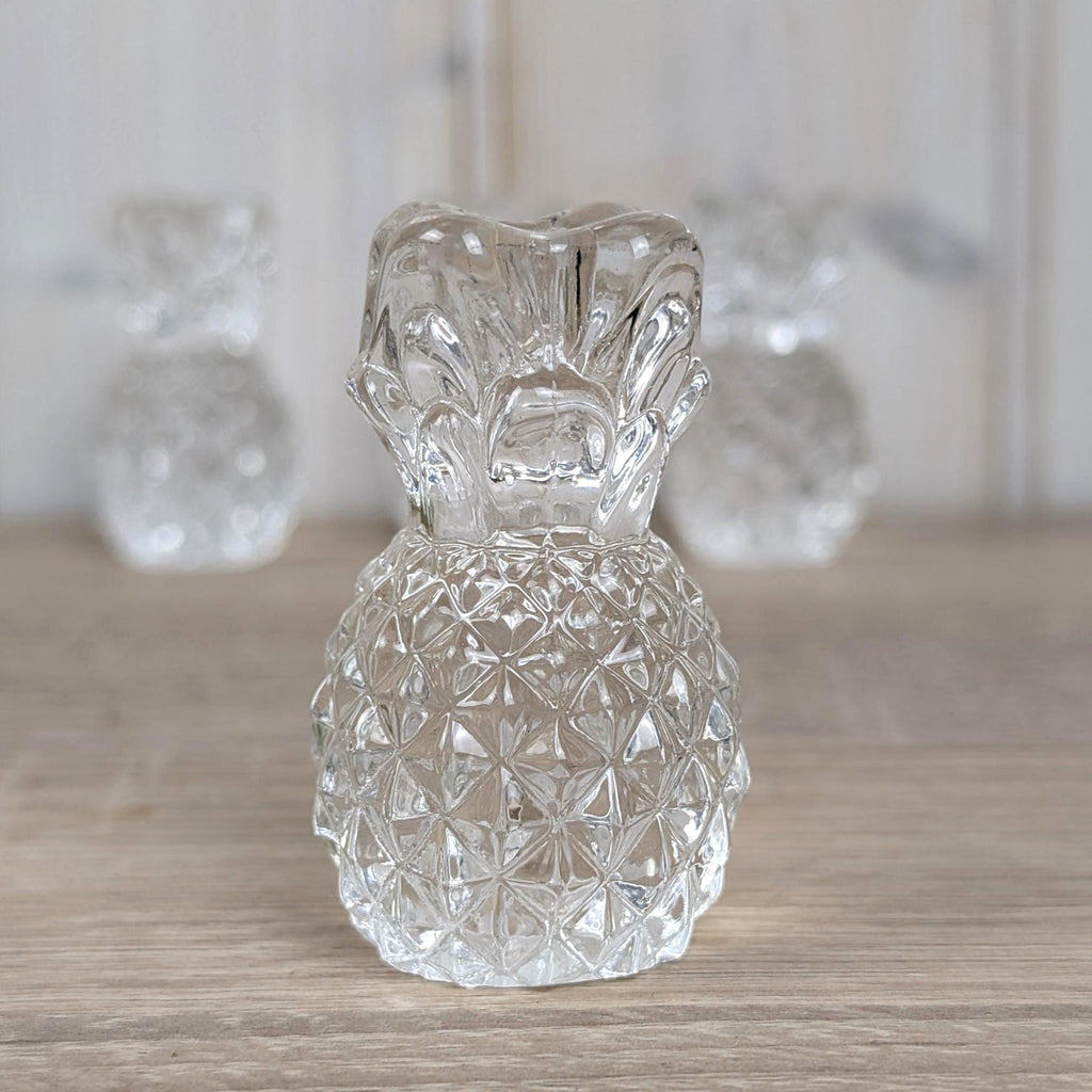 Vintage Williams Sonoma Glass Pineapple Candle Holders, Clear Pressed Glass, 2005