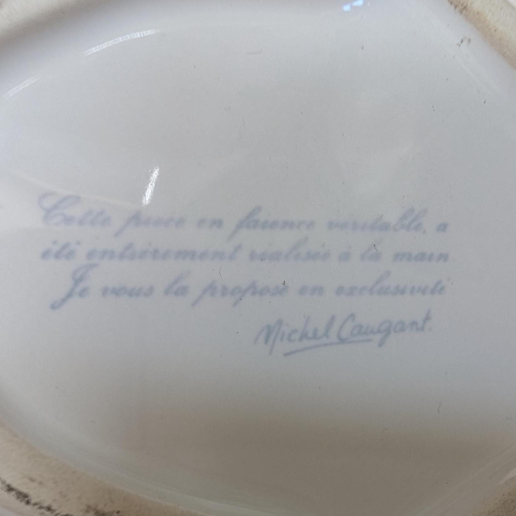 Vintage Michel Cougant French Faience Goose Dish, Signed Lidded Bird Box