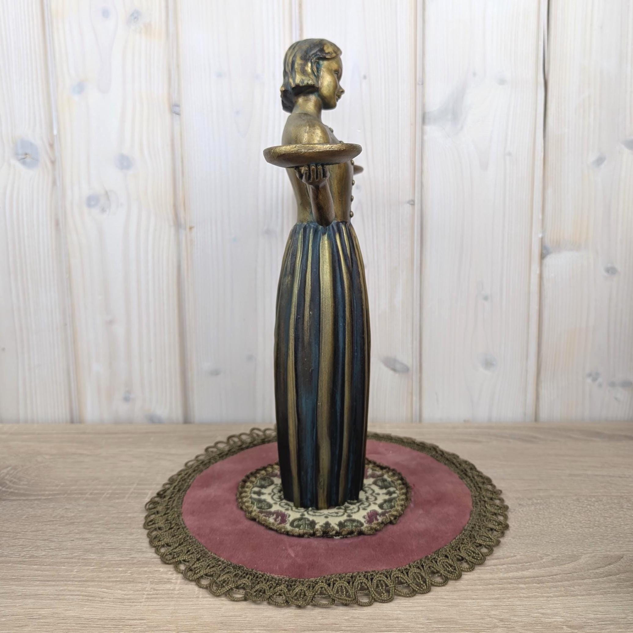 Art Nouveau Vintage Girl Candle Holder Figurine, Ceramic, 1960s