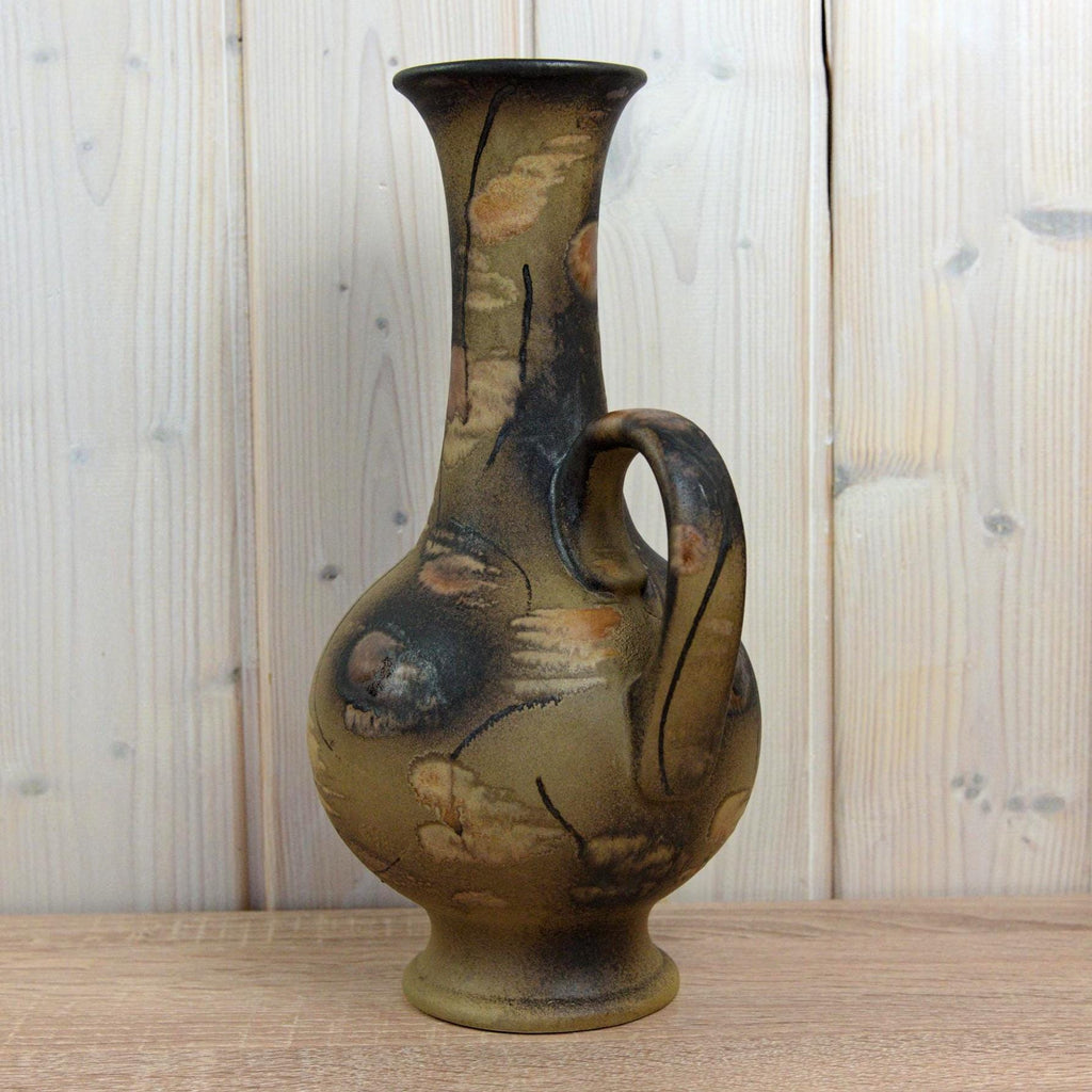 Ruscha K-35 Vintage West German Pottery Vase, Mid Century Ceramic with Handle Brown Beige Glaze