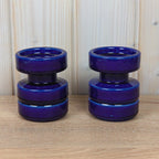 Cari Zalloni for Steuler, Set Cobalt Blue Candle Holders, Ceramic Pair, Germany, Vintage 1970s
