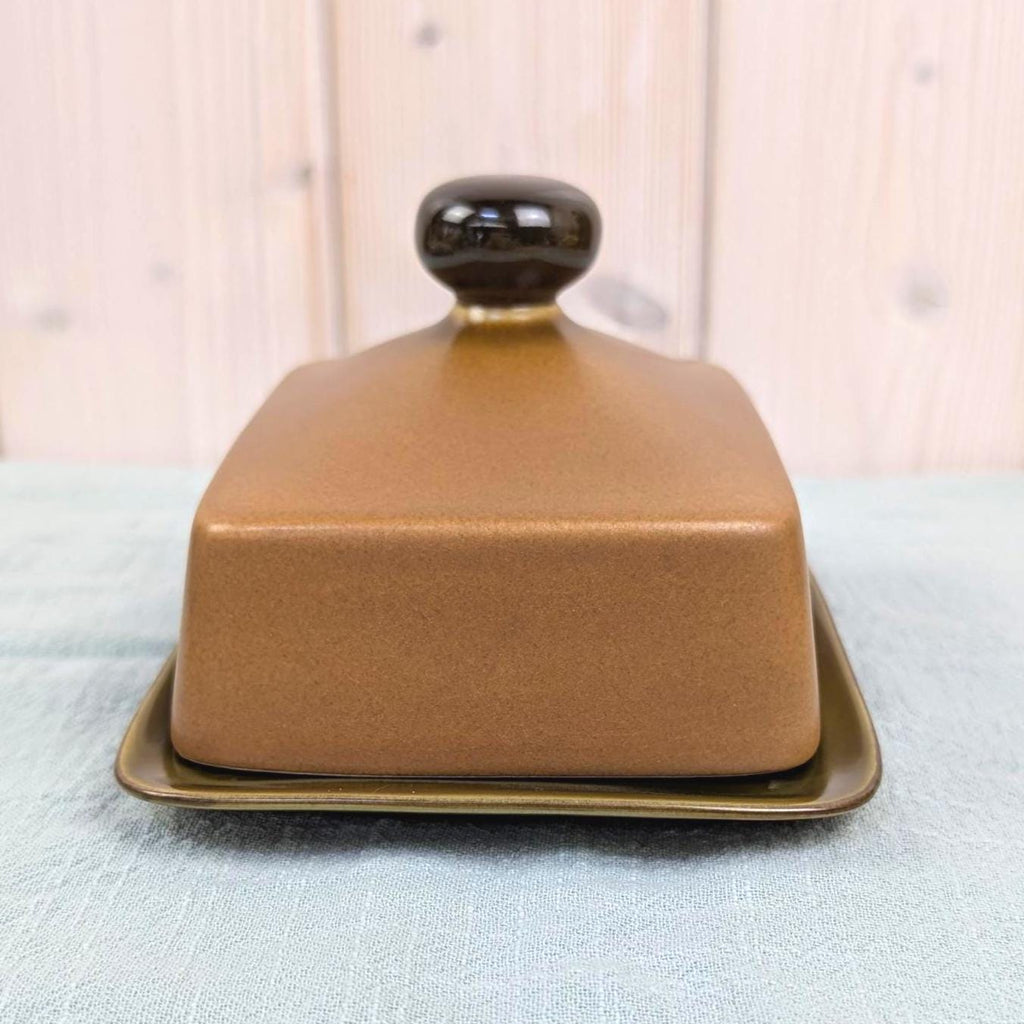 Goebel Country Bretagne Butter Dish, Covered Butter Dish, West Germany, Bavaria, Oeslauer Manufaktur, Olive Brown Stoneware, 1970s