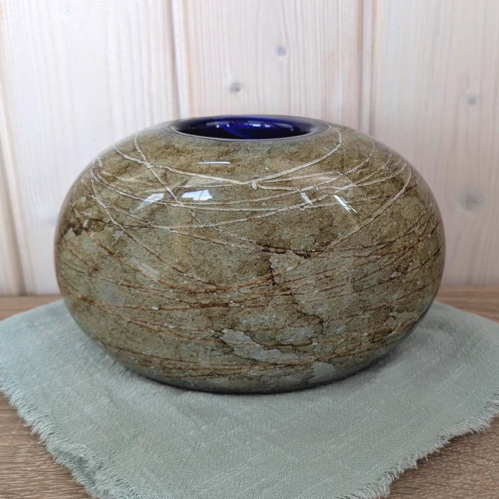 Glaskunst Meißen Handmade Glass Vase Stone Effect Cobalt Blue, Germany 1970s