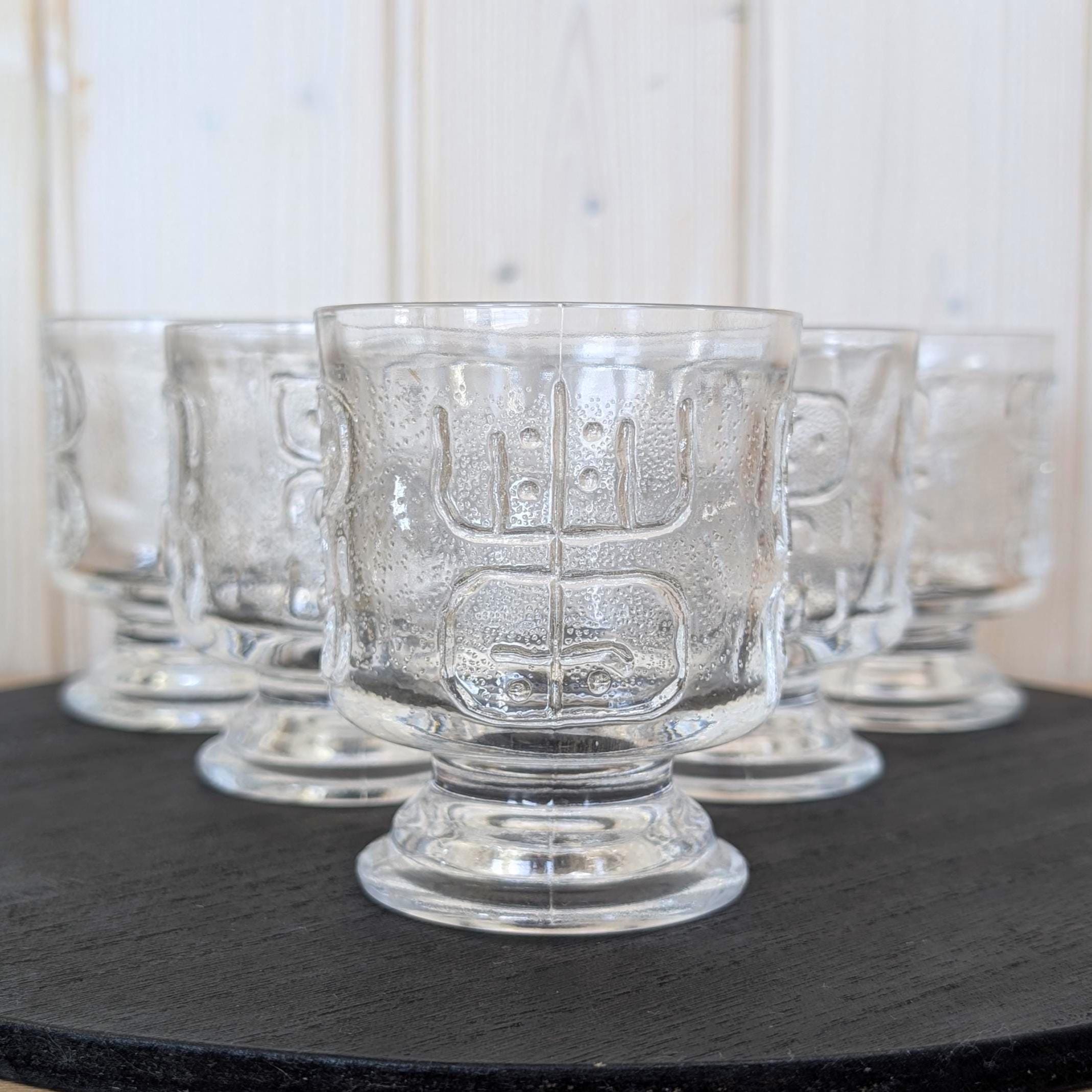 Spiegelau Happy-Time Allrounder Glasses Set of 6, Brutalist Relief Crystal in the style of Finnish designer Nanny Still, Germany 1970s