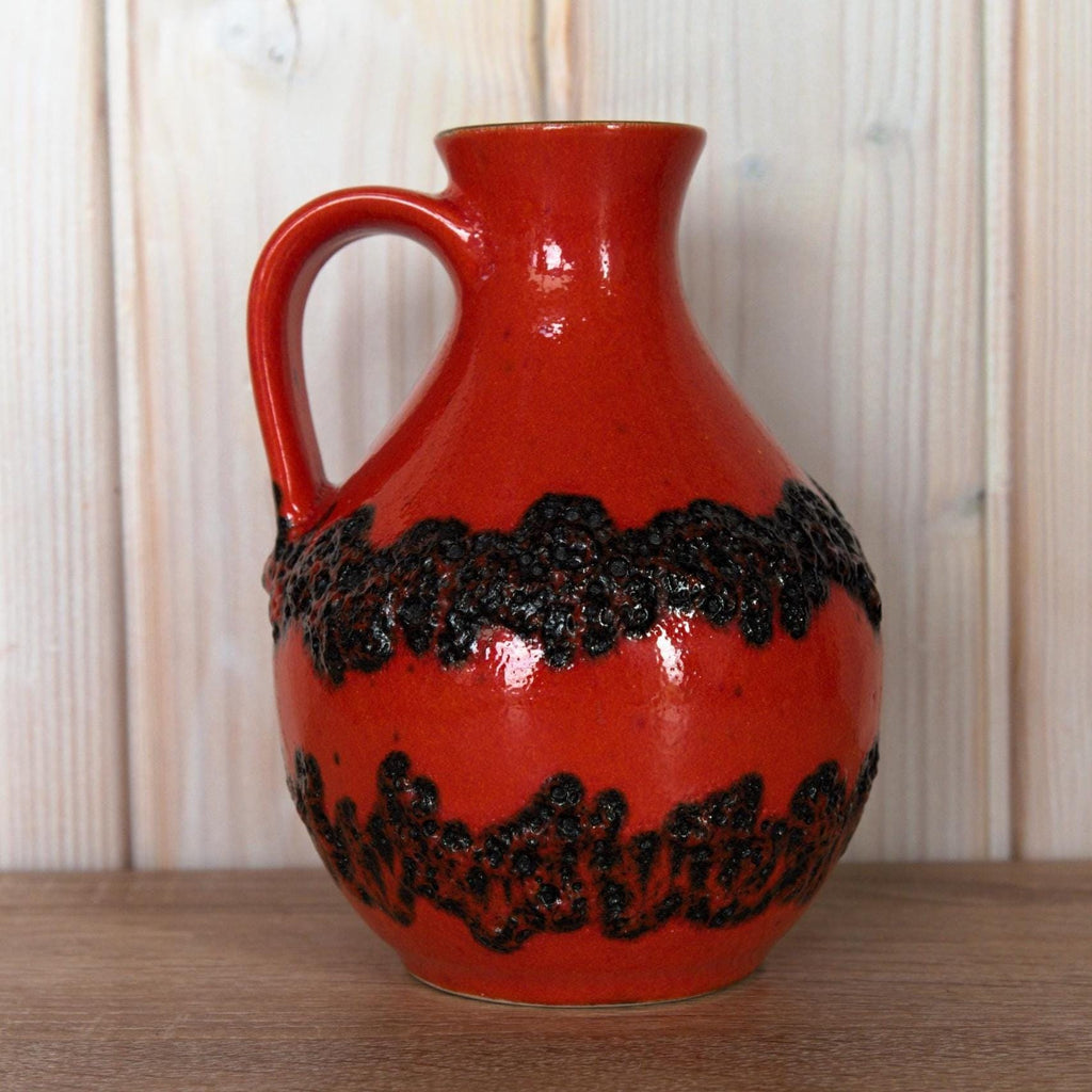 Vintage Bay Keramik Lava Vase 71-17, Red & Black West German Pottery
