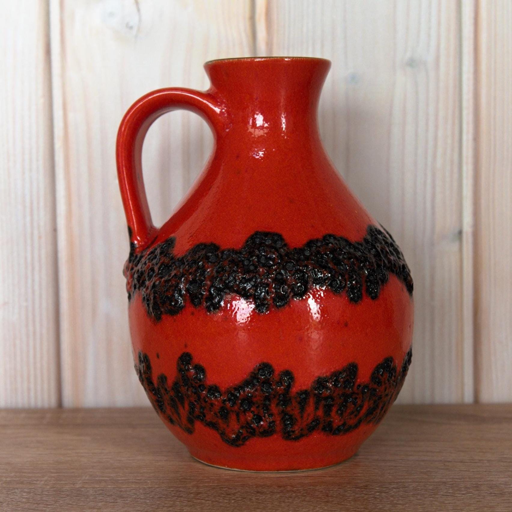 Vintage Bay Keramik Lava Vase 71-17, Red & Black West German Pottery