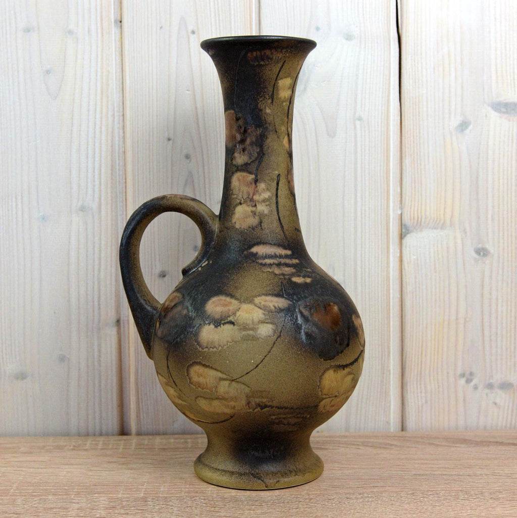 Ruscha K-35 Vintage West German Pottery Vase, Mid Century Ceramic with Handle Brown Beige Glaze