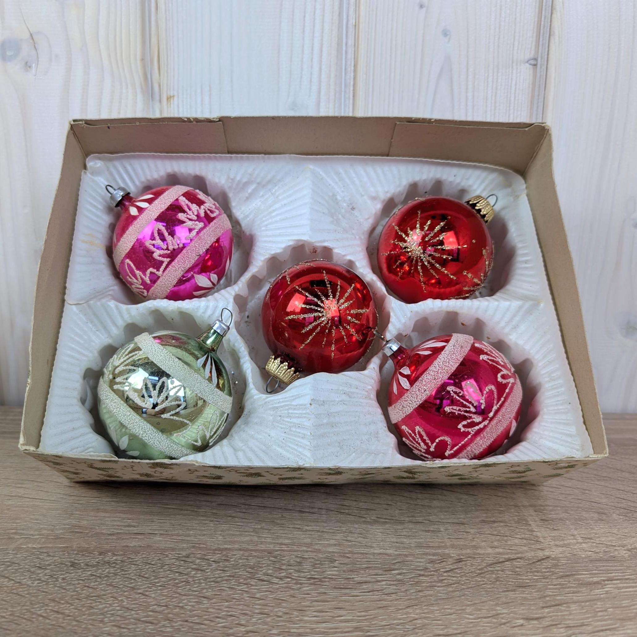Mixed Vintage German Christmas Ornaments Set, Glass Baubles, Martin Ziegler Stuttgart, Circa 1970