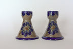 German Salz-Glazed Pottery Candle Holders: Floral Design, Set of 2