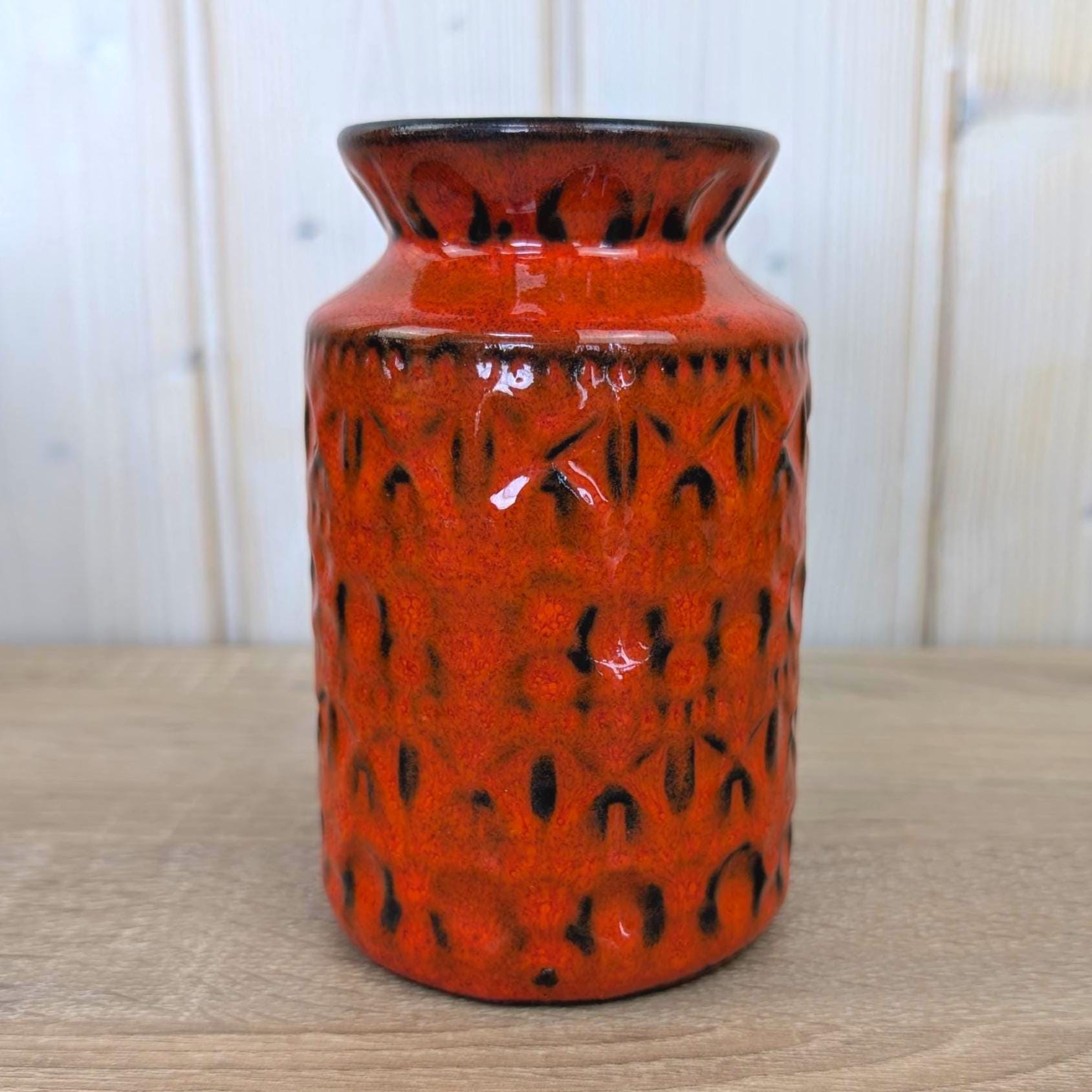 Bay Keramik Relief Vase 503-14, Red Orange Black, West Germany, 1960s