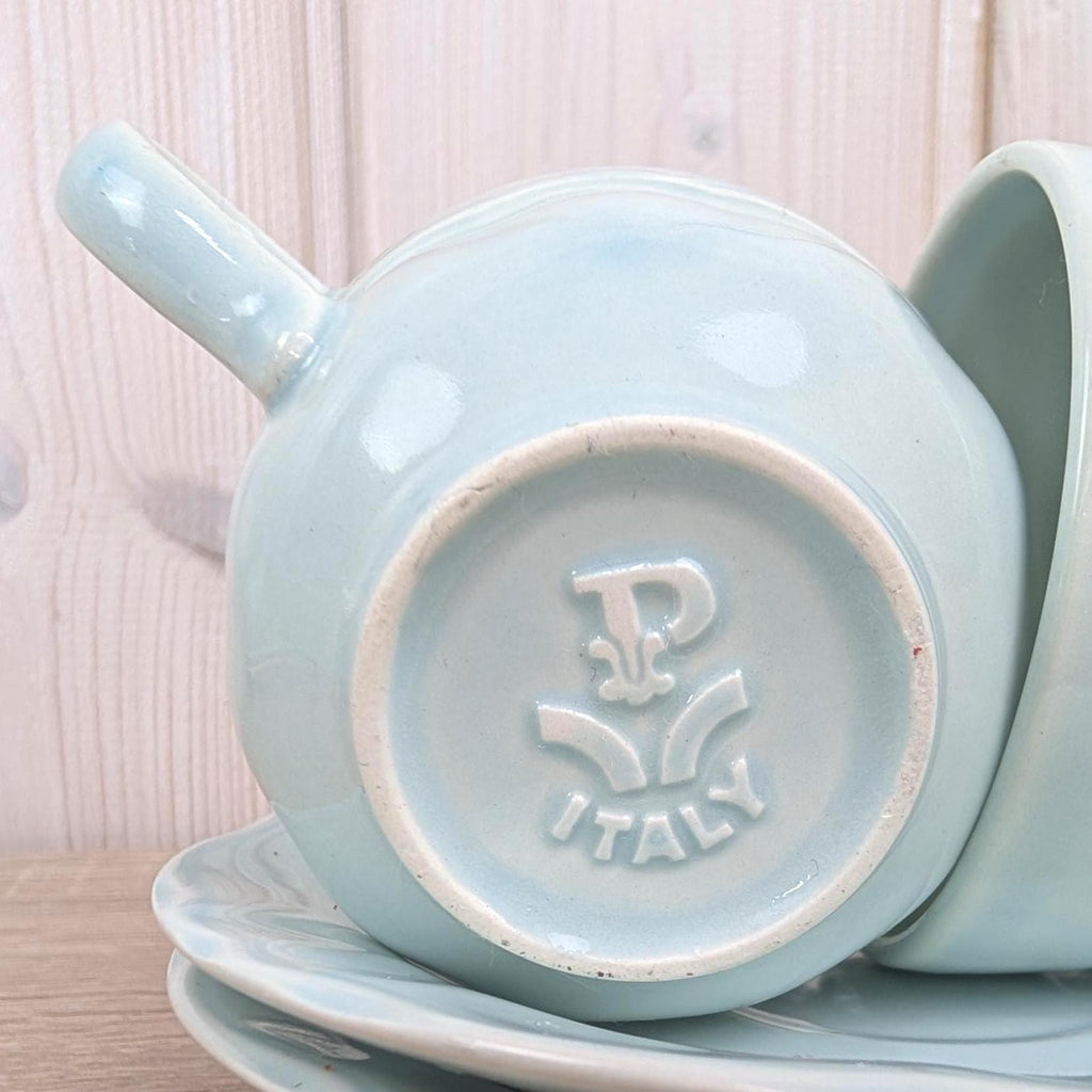 Pagnossin Italy Cup and Saucer Set of 6, Celadon Mint Green, Treviso Italian Pottery, 1960s Vintage Tableware