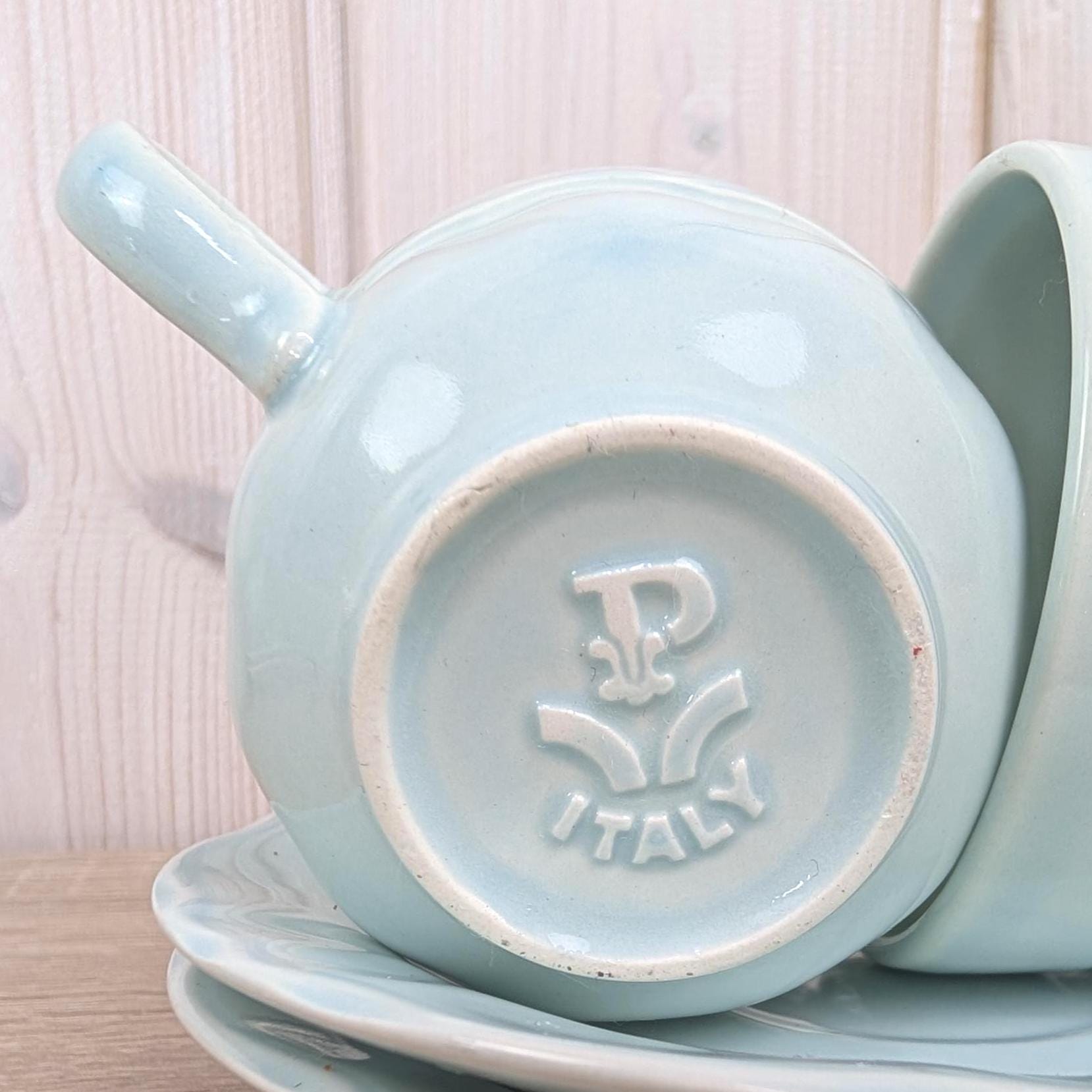 Pagnossin Italy Cup and Saucer Set of 6, Celadon Mint Green, Treviso Italian Pottery, 1960s Vintage Tableware