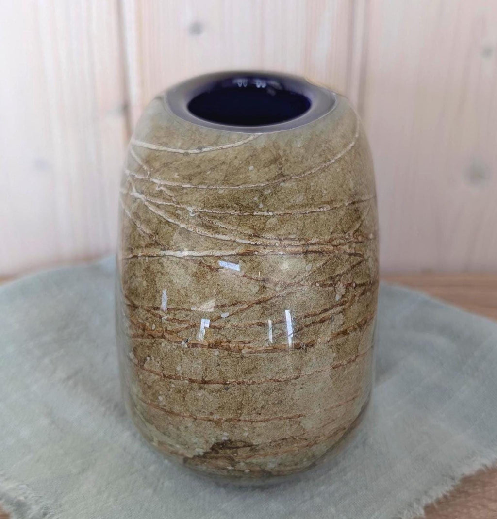 Glaskunst Meißen Handmade Glass Vase Stone Effect Cobalt Blue, Germany 1970s