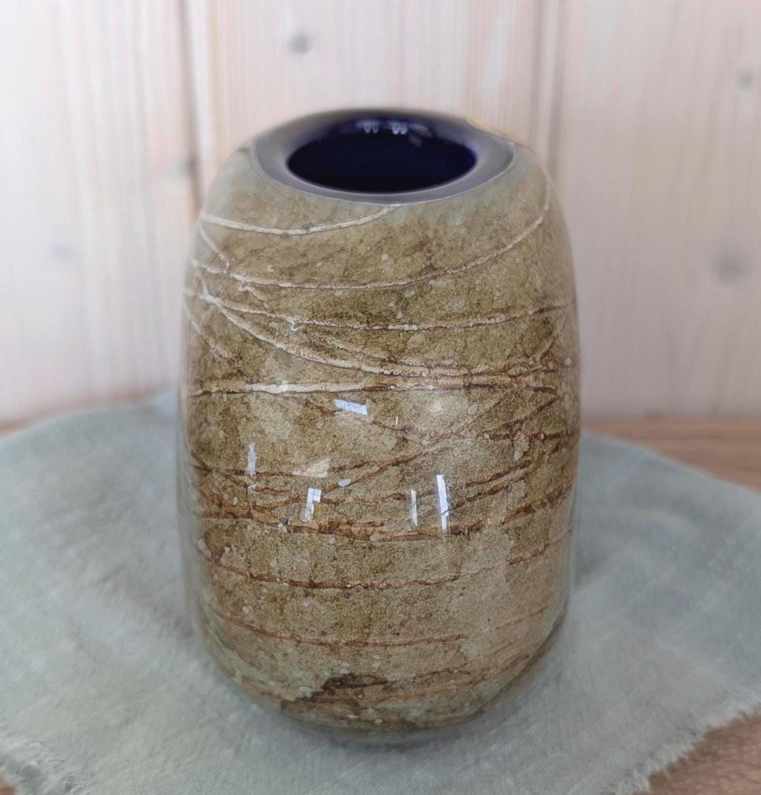 Glaskunst Meißen Handmade Glass Vase Stone Effect Cobalt Blue, Germany 1970s