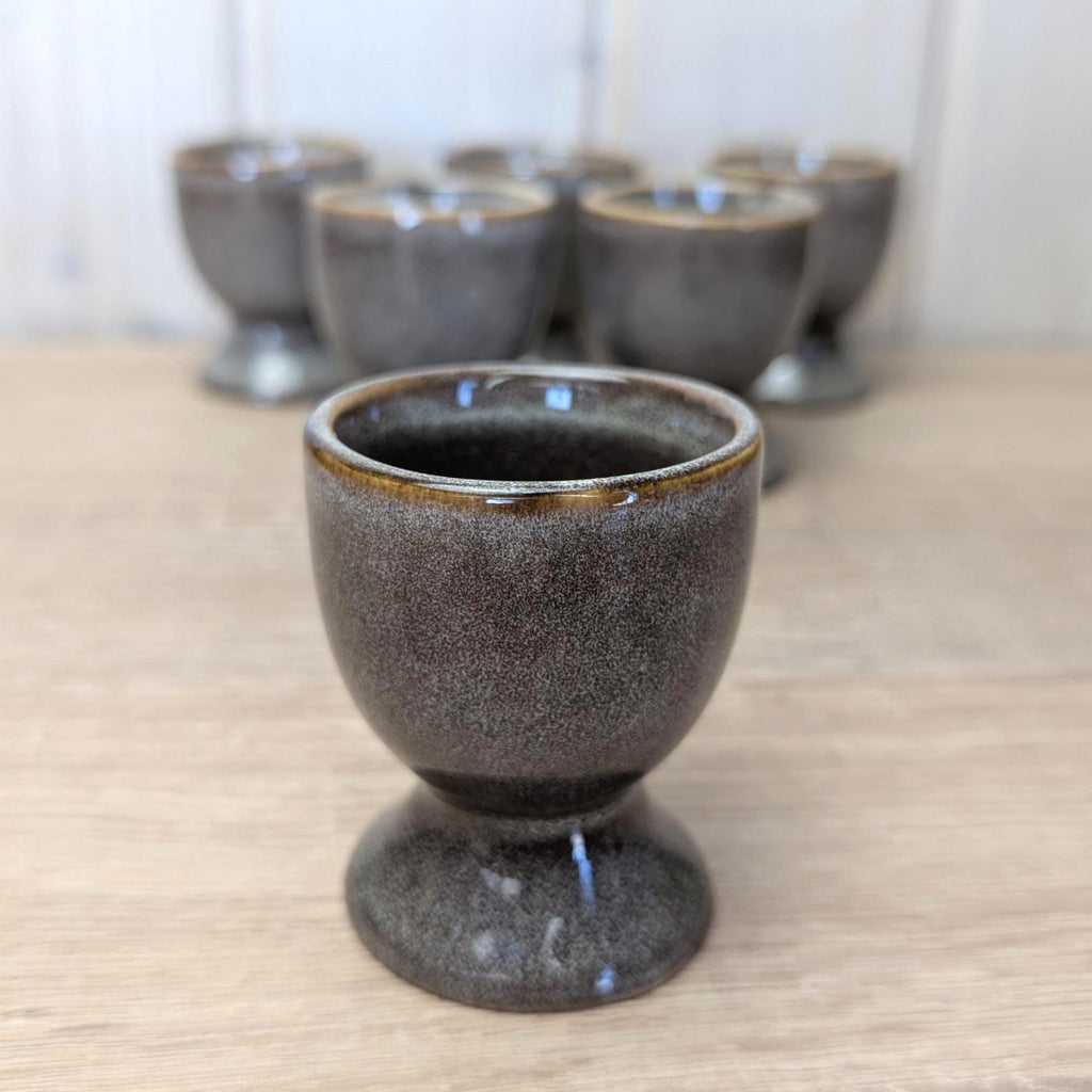 Vintage Grey Stoneware Egg Cups Set of 6, Rustic Ceramic, Mid Century Tableware