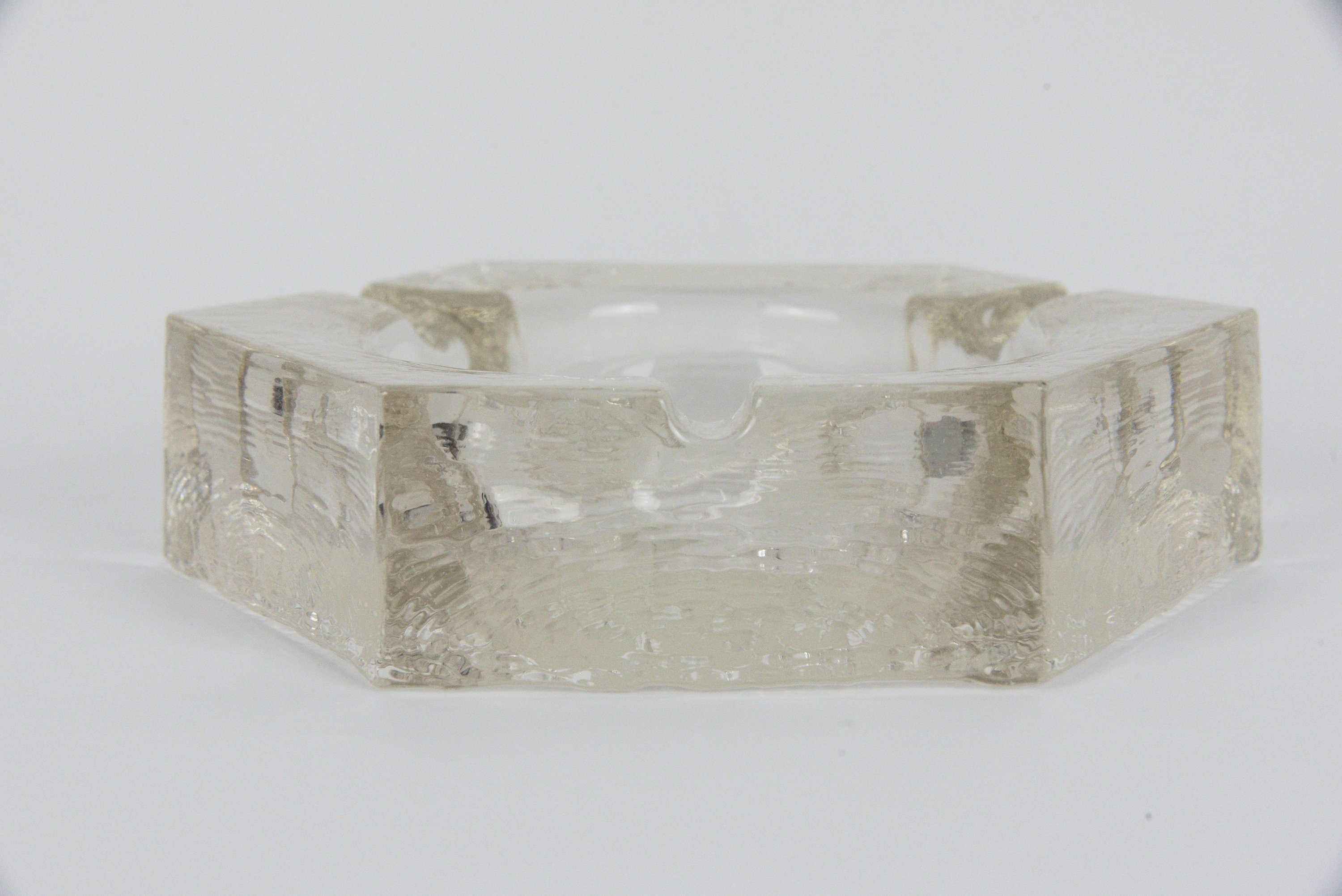 Heavy vintage glass hexagon ashtray
