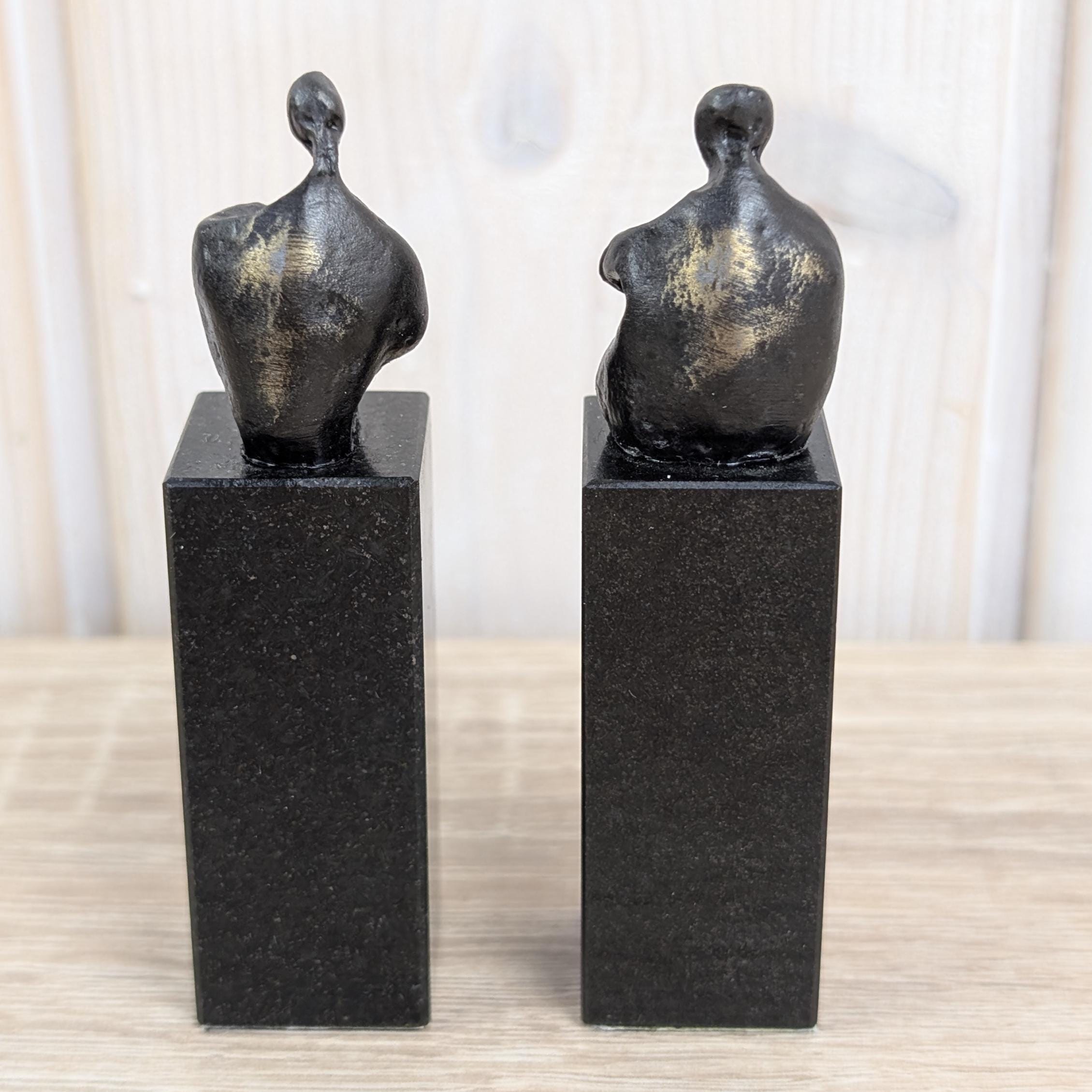 Vintage Bronze Sculpture Set Artihove Corry Ammerlaan, Abstract Human Figures on Stone Pedestal, Dutch Art Gift in Original Box
