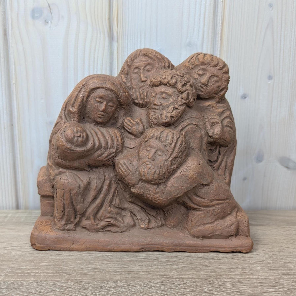Terracotta nativity sculpture, handmade European studio piece, 1975 dated