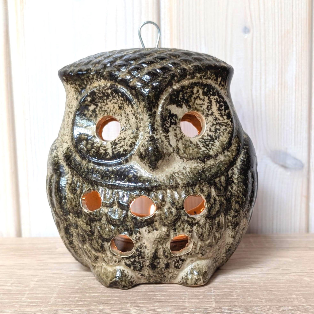 Vintage Ceramic Owl Tealight Lantern, Handmade Studio Pottery, Hanging Candle Holder, 1970s
