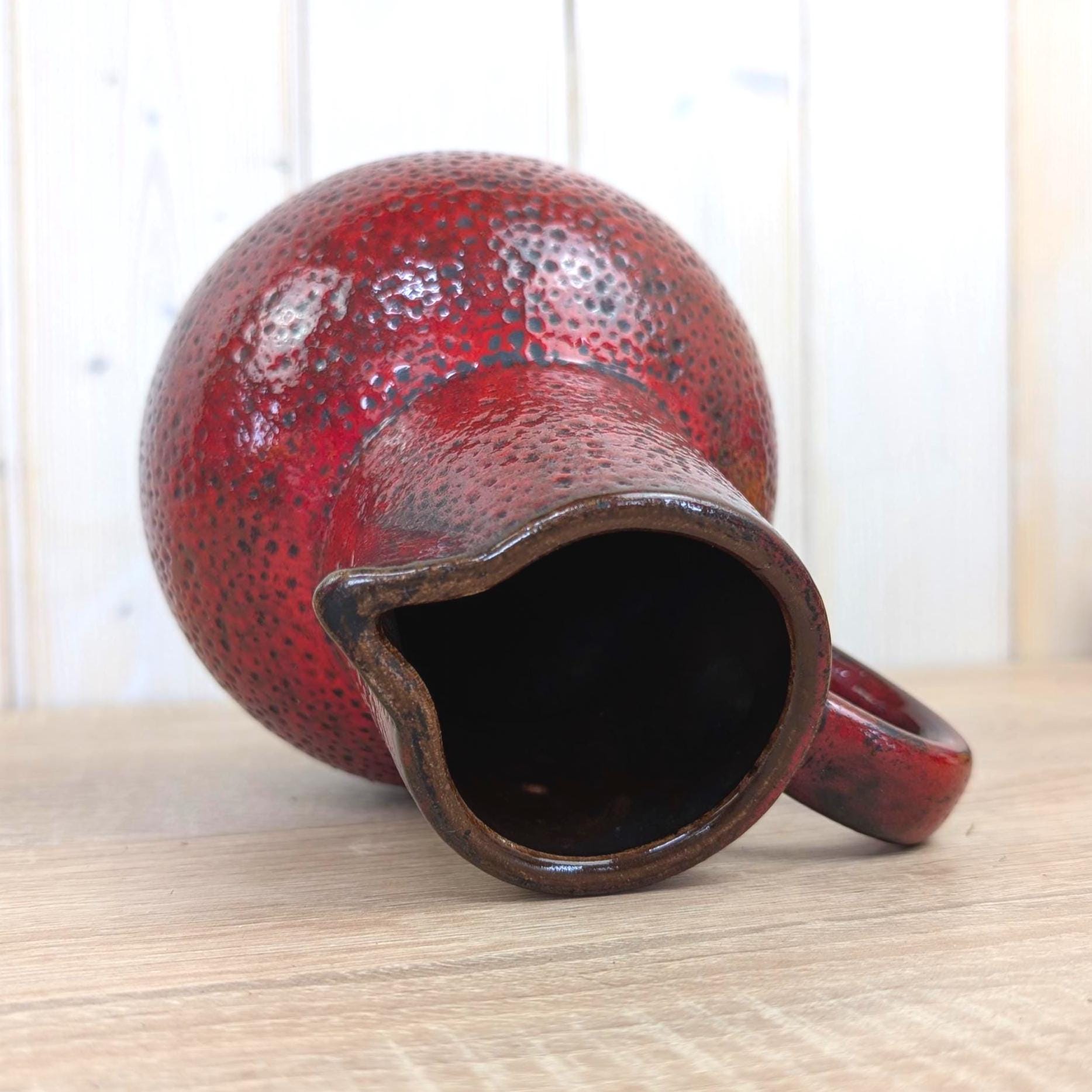 Scheurich 418-20 vase, vintage red fat lava pitcher, West German pottery, 1960s