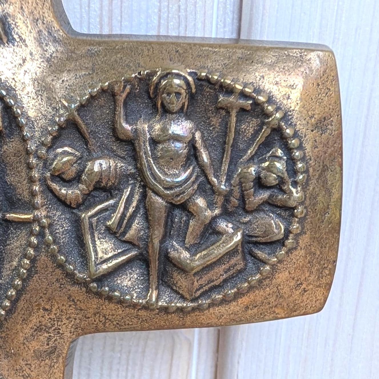 Vintage Bronze Wall Cross, Five Mysteries Relief, Religious Cast Bronze, 1960s