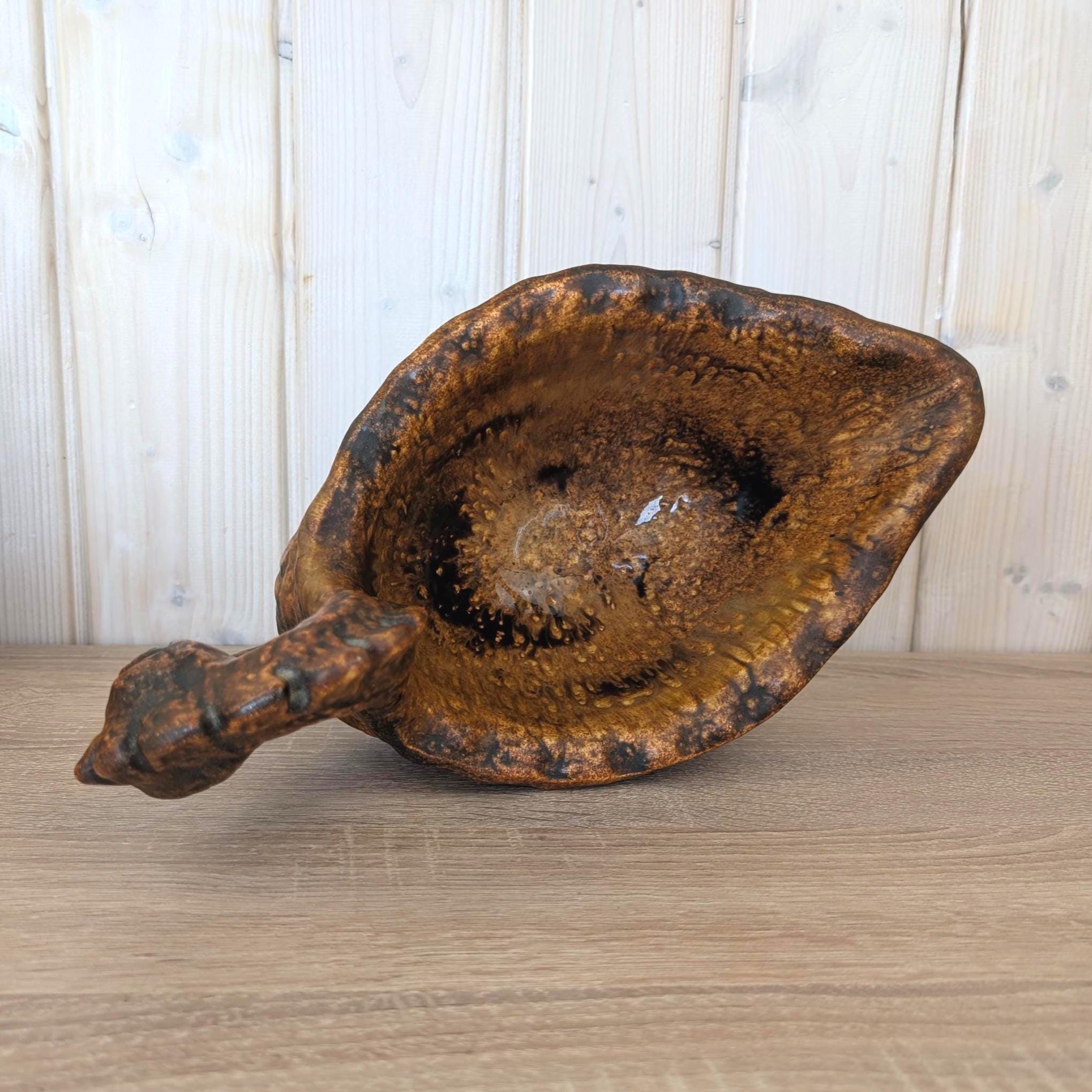 Jasba West Germany Bird Bowl Fat Lava, ølhøne Beer Hen, Brown Glaze, 1960s