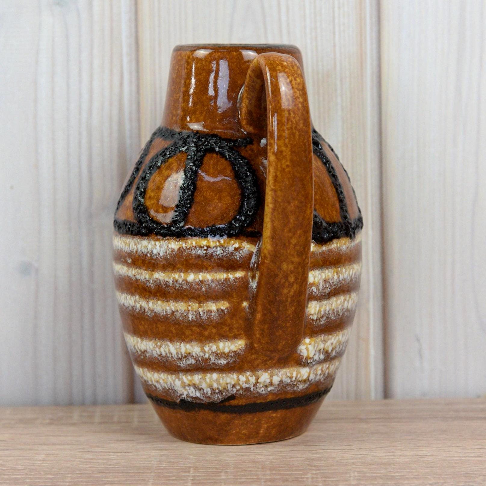 Scheurich 414-16 Vase West Germany, Mid Century Fat Lava Pottery, Brown Ceramic Vase