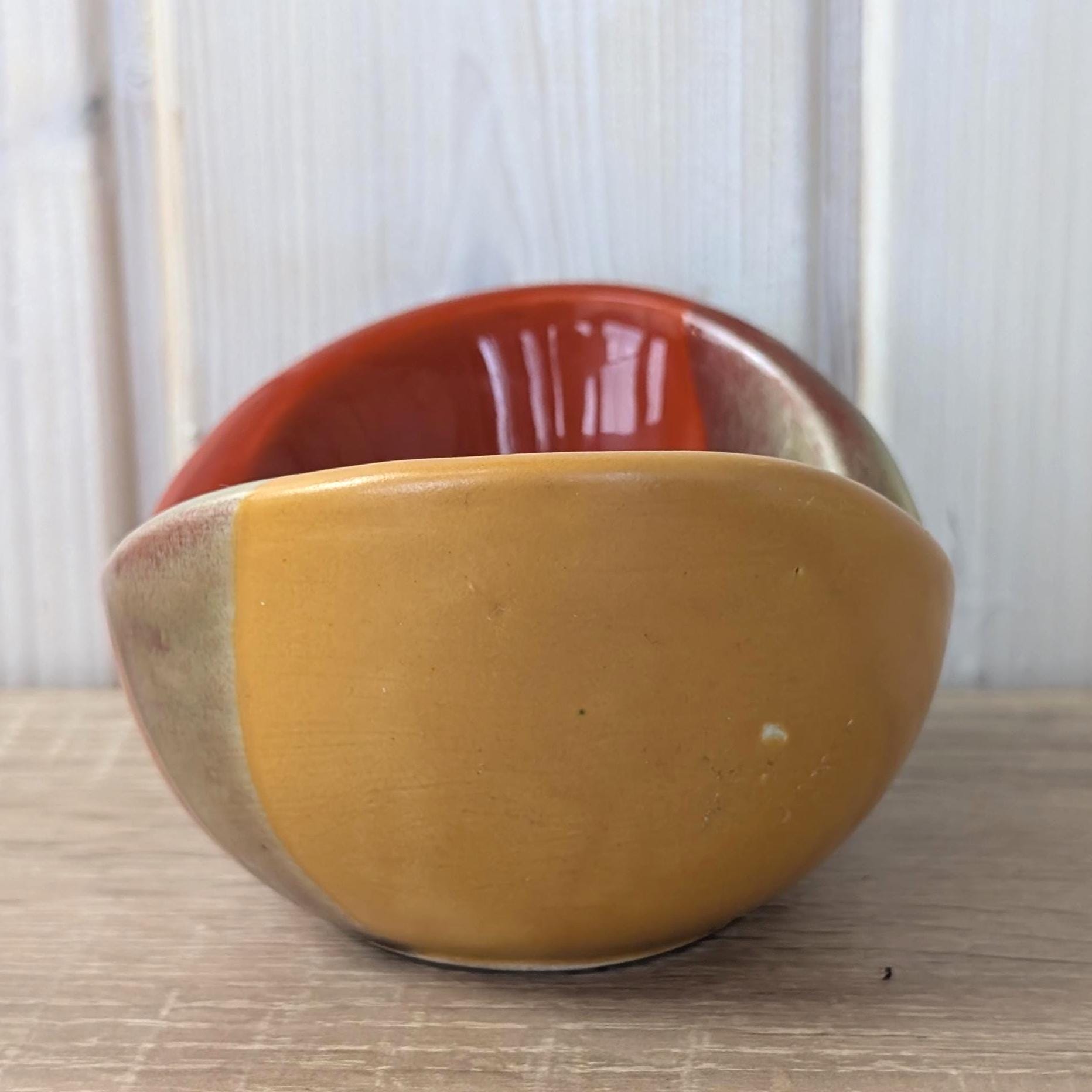Vintage Italian Ceramic Bowl Bagni Italy 1960s, Mid Century Modern Glazed Pottery, Orange Red Yellow Striped Ashtray Trinket Dish