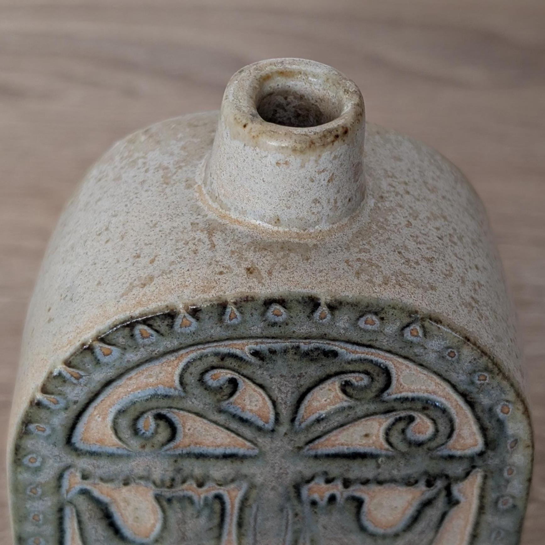 Vintage Høiness Norwegian Stoneware Bottle, Mid-Century Bird Motif Vase