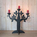 Boda Smide Bertil Vallien Swedish Wrought Iron Candelabra, Tree of Life, 3-Arm, Glass Ornaments, 1970s Scandinavian