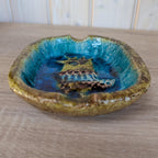 1950s Schramsberg Style Italian Ceramic Dish Turquoise Retro Pottery