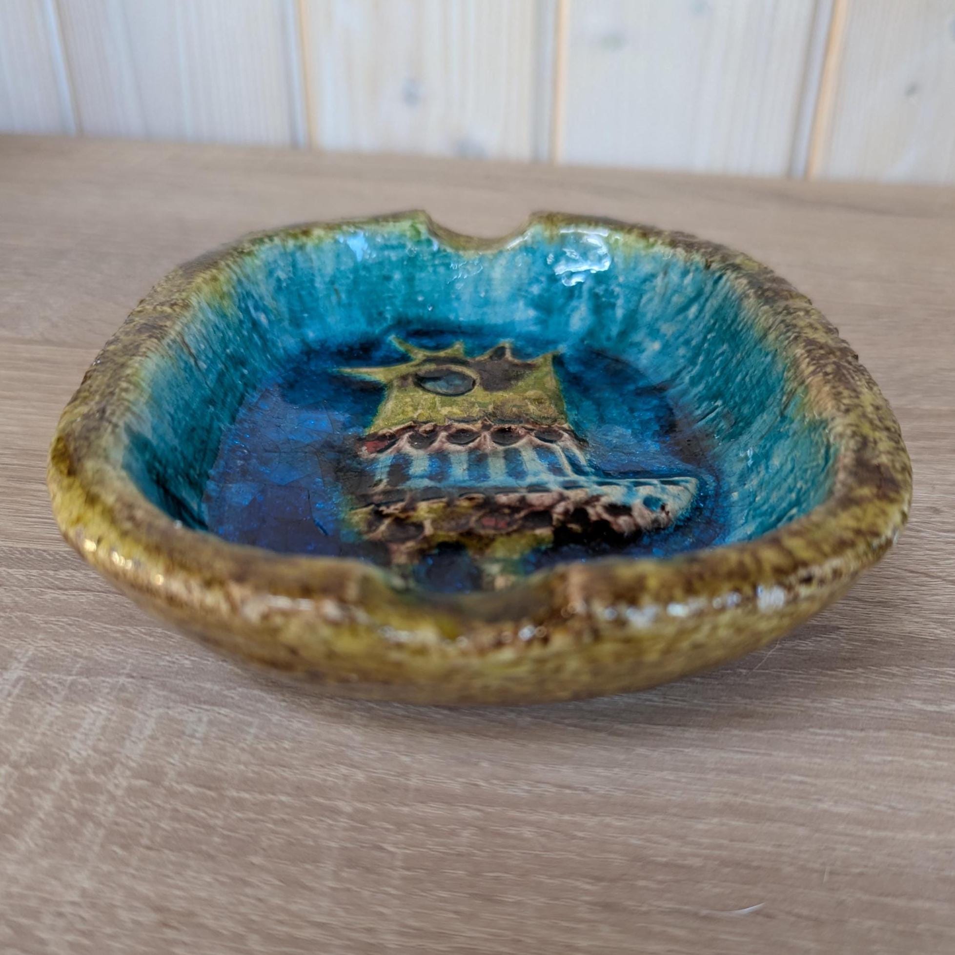 1950s Schramsberg Style Italian Ceramic Dish Turquoise Retro Pottery