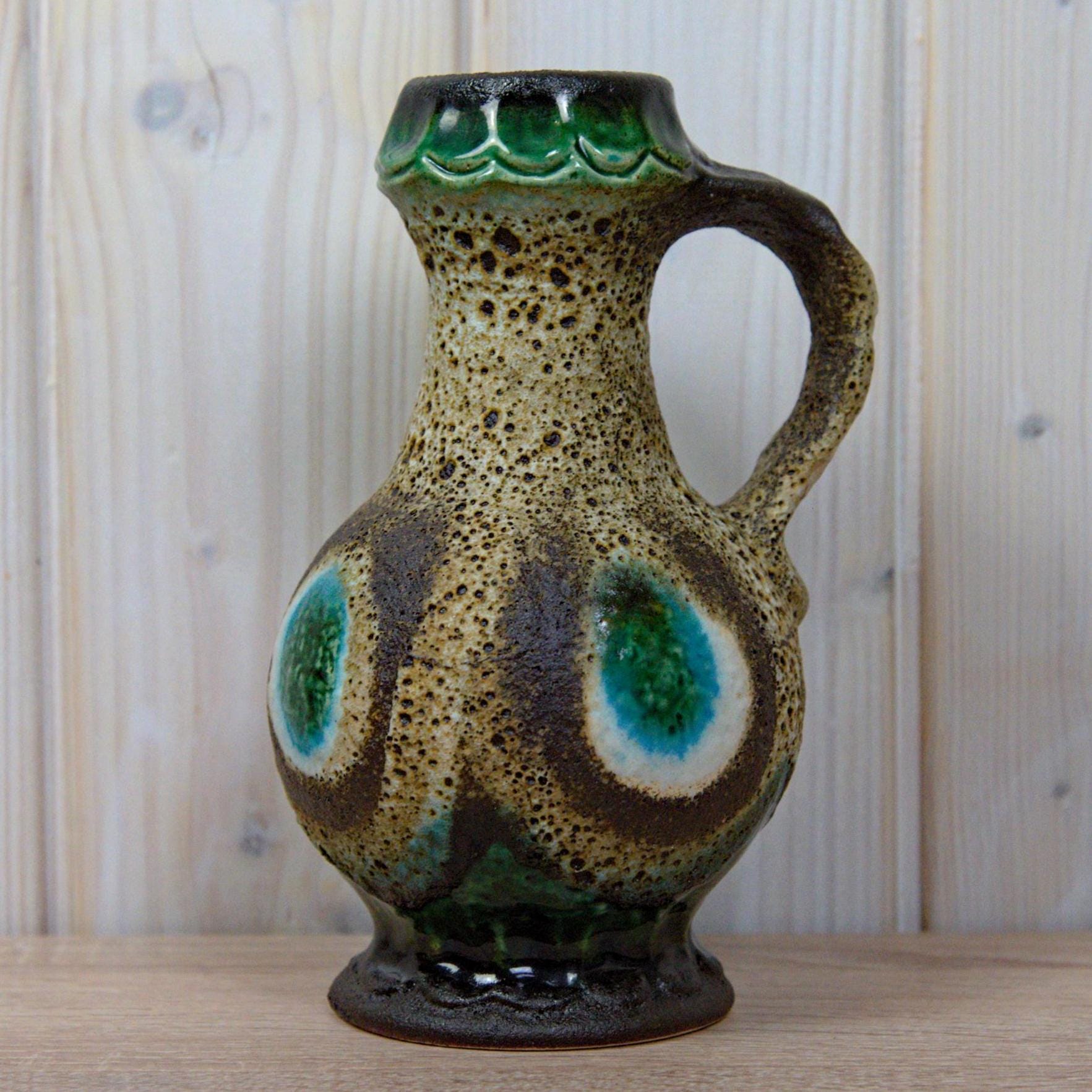 Dümler & Breiden Vase, Model 1006/20, West German Pottery, Green Brown Fat Lava, Vintage 1970s