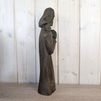 Signed Wood Carving Praying Figure, Nowakowsky, Dark Stained Folk Art Sculpture, Eastern European Religious Art, Handcarved Figurine, 1960s