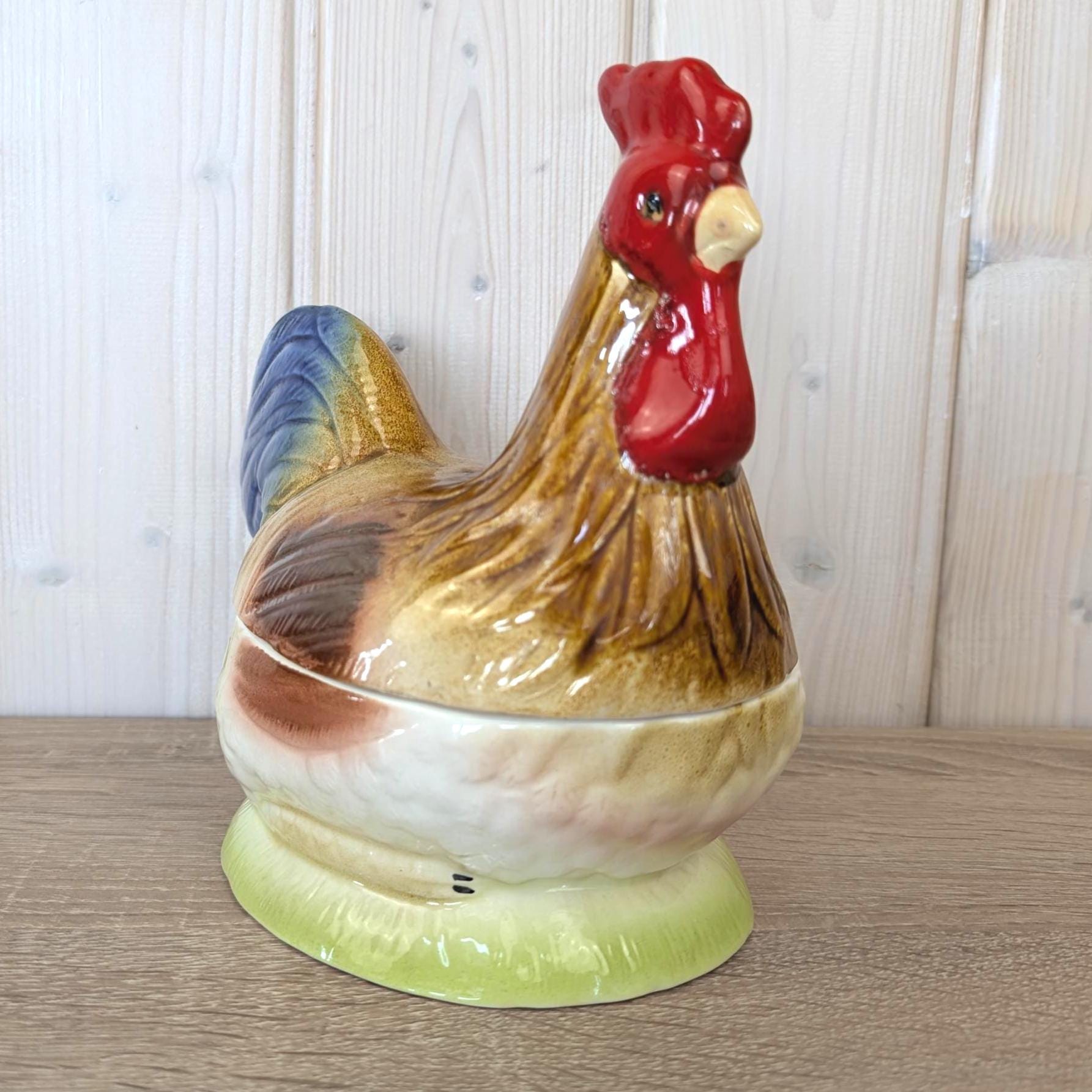 Michel Cougant French Faience Rooster Tureen Handmade, France 1970s