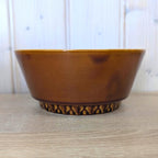 DDR GDR Heike Stoneware Nesting Bowl Set of 4, Amber Brown Glaze, Relief Base, East Germany, Torgau, 1970s