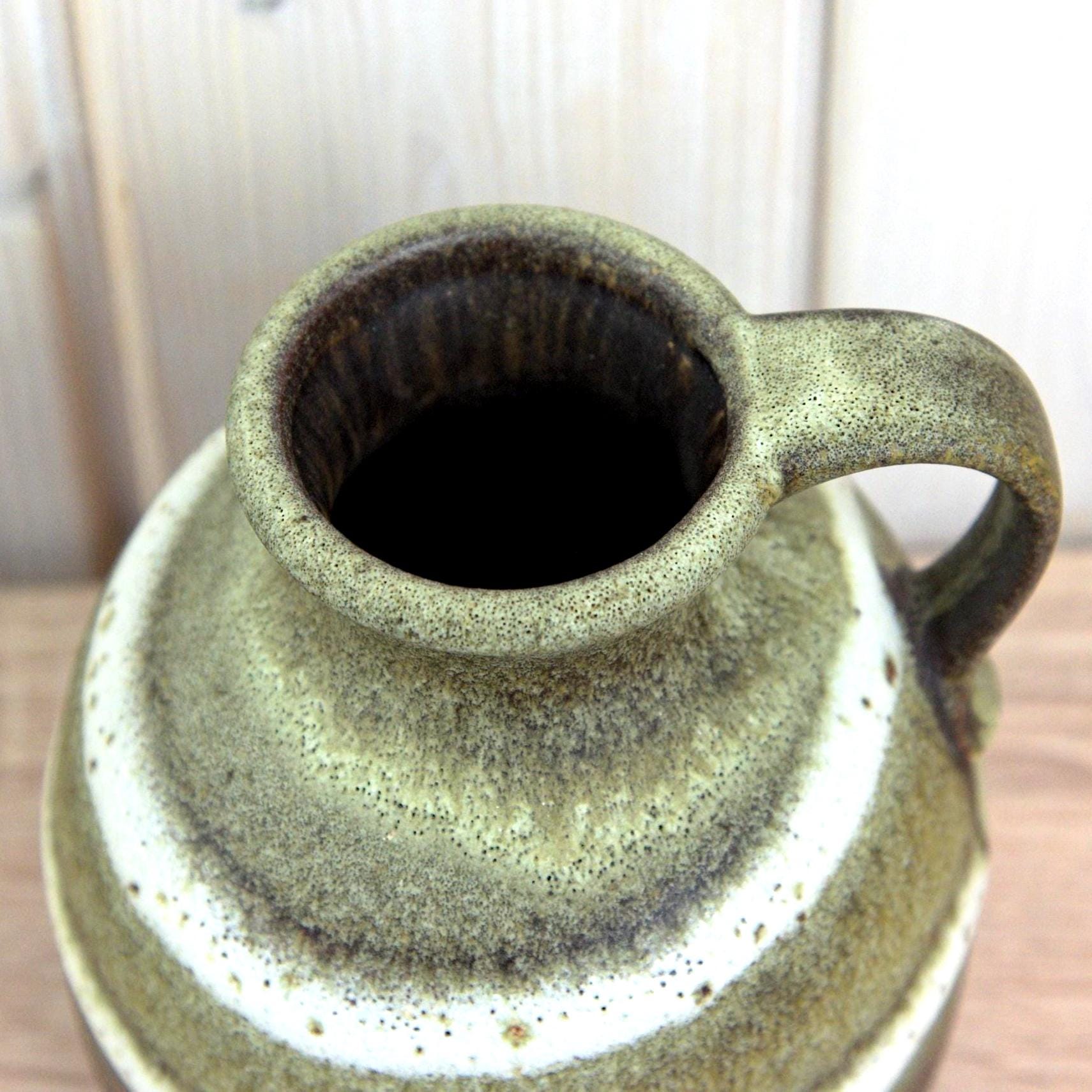 Steuler 514-15 Vintage West German Pottery Jug, Mid Century Ceramic Pitcher Green Brown Glaze