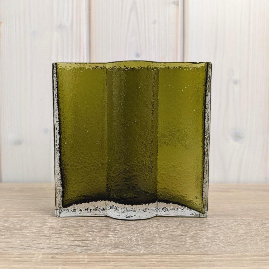 Vintage Nanny Still Riihimäki Olive Green Glass Vase, Finnish Art Glass, 1960s