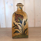 Antique charm, ceramic handpainted red floral bottle, European origin, early 1900s