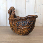 Jasba West Germany Bird Bowl Fat Lava, ølhøne Beer Hen, Brown Glaze, 1960s