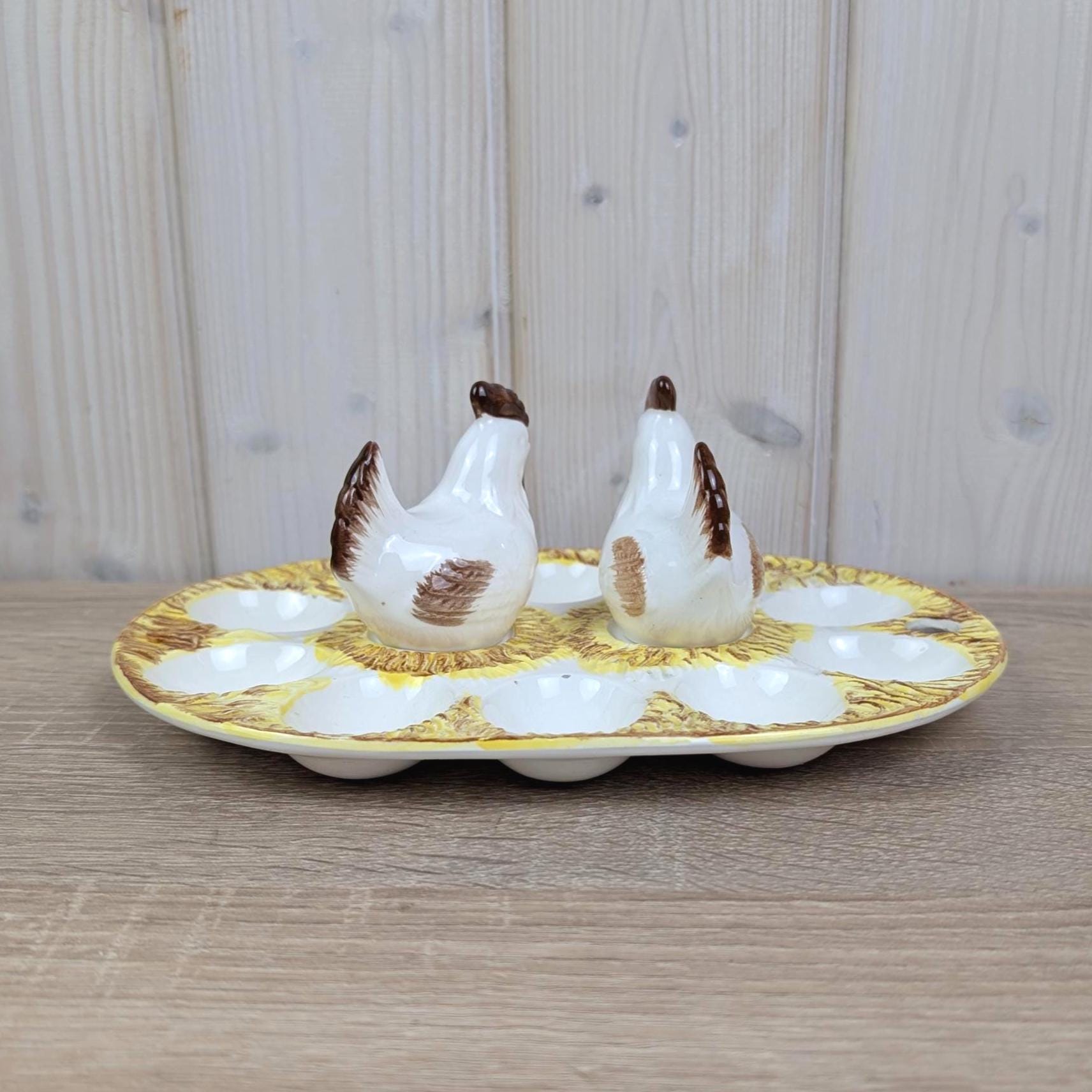 Hen Nest Egg Plate with Chicken Salt Pepper Set, Vintage Farmhouse Easter Decor